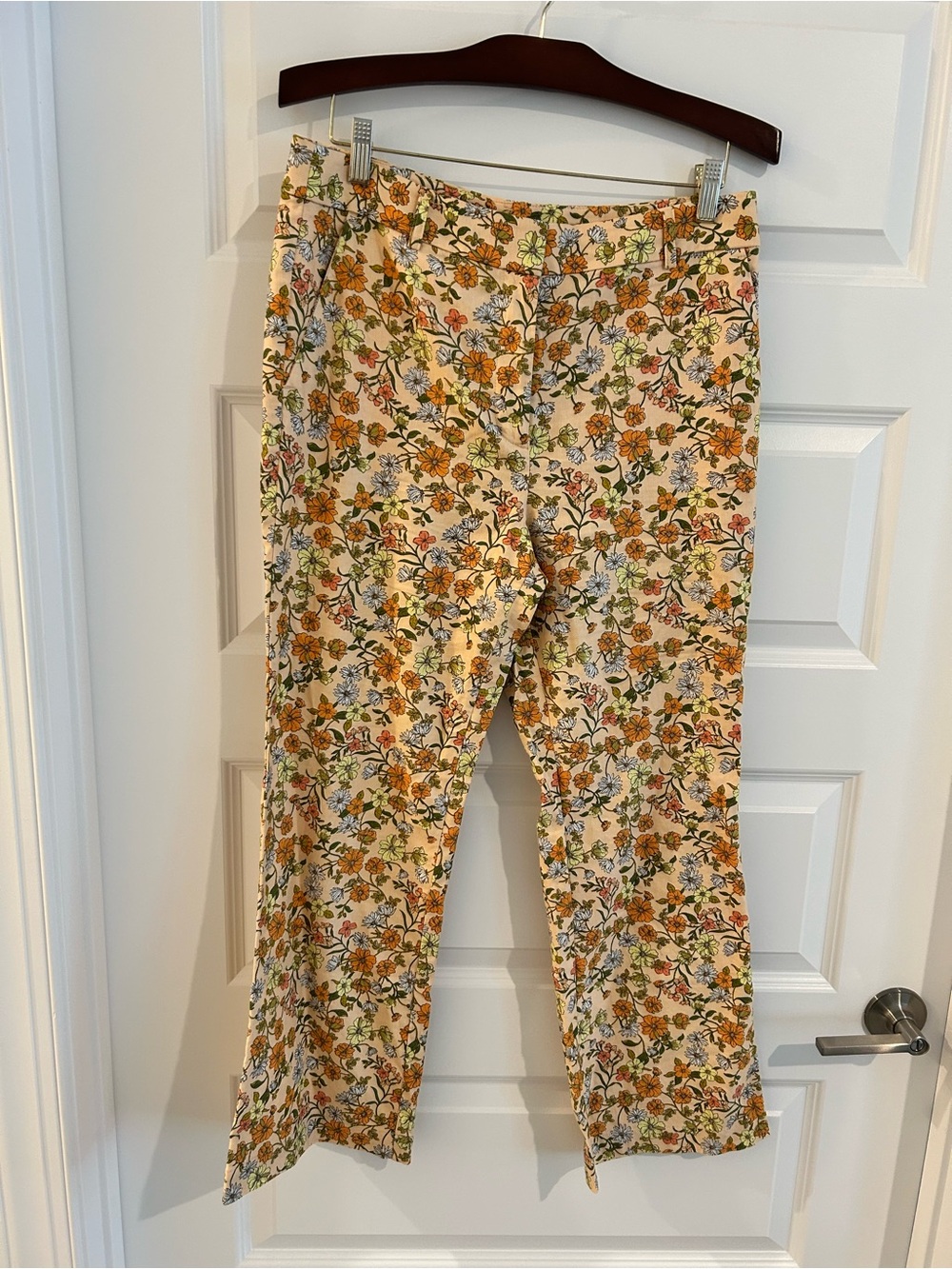 Loft Sutton Kick Flare Pants Orange Yellow Floral Size 8